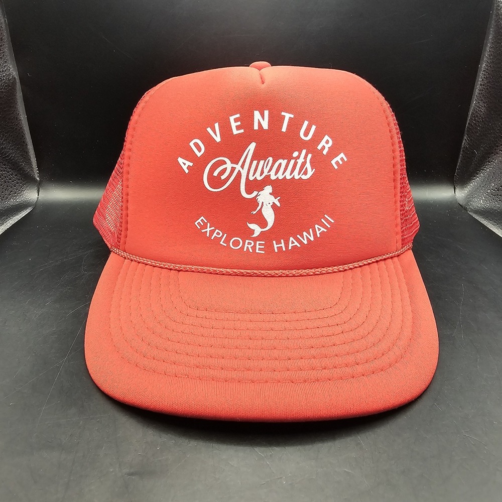 Adventure Awaits Explore Hawaii Red Trucker Snapback Meshback Adult Beach Hiking